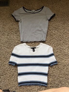Bundle 2 - Striped Navy & White Cropped Tops t shirts